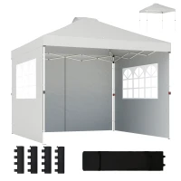 Outsunny Pop Up Gazebo Waterproof Height Adjustable Canopy with 3 Sidewalls Wheeled Bag for Parties 3 x 3 m White(m-10)