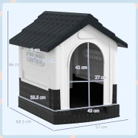 PawHut Cuccia per Cani Mini da Esterno in Plastica con 3 Finestre Base Rialzata e Tetto Inclinato, 64,5x57x66 cm, Grigio scuro(m-3)