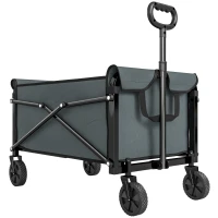 Outsunny 81L Festival Trolley on Wheels, Compact Garden Folding Trolley Cart with Adjustable Handle 80L, Grey(m-1)