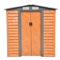 Magazie de grădină robuste din oțel cu uși glisante, efect lemn, 197,5 x 160 x 178‑201 cm – depozitare unelte & scule(m-16)