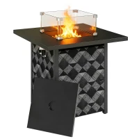 Outsunny Square Propane Gas Fire Pit Table,12 KW Firepit Outdoor Patio Heater with Glass Wind Guard, Lava Rocks, Gas Tank Holder(m-10)