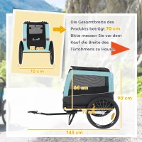 PawHut Remorque vélo pliable avec réflecteurs de sécurité, laisse, pour chiens moyens jusqu'à 20 kg 143 x 70 x 90 cm Bleu clair(m-3)