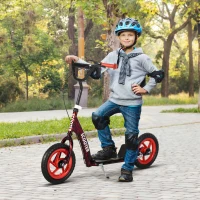 AIYAPLAY Kinderroller, höhenverstellbarer Tretroller für Kinder, mit Bremse, Ständer, 2 Räder, 50 kg Belastbarkeit, Stahl, Kunststoff, Rot(m-2)