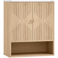 HOMCOM Armario de Baño de Pared con Estante Abierto y Puertas Decoradas, Encimera Efecto Mármol, 60x18x70 cm, Roble