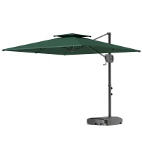 Outsunny Cantilever Parasol with Weighted Base Double Top Garden Parasol Square Hanging Patio Umbrella with Crank Tilt Dark Green(m-11)