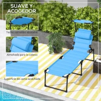 Outsunny Tumbona de Jardín con Toldo Ajustable Respaldo Regulable 4 Niveles Reposacabezas para Terraza 70x200x45 cm Azul Claro(m-6)