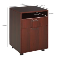 HOMCOM Caisson de bureau à roulettes Tiroir Compartiment Porte Classeur mobile pour bureau 40x35x60 cm Marron foncé(m-3)