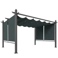 Outsunny 4 x 3 m Garden Pergola with Retractable Roof Canopy and Roll-Up Sides, Outdoor Gazebo Pergola Kit, Dark Grey(m-1)