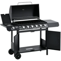 Outsunny Gratar cu Gaz cu Capac si Arzator Lateral, Termometru si 2 Roti(m-6)