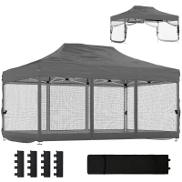Outsunny 3 x 4.5 m Pop Up Gazebo with Mesh Nettings, UPF50+ Heavy Duty Outdoor Garden Party Tent Marquee, Dark Grey(m-11)