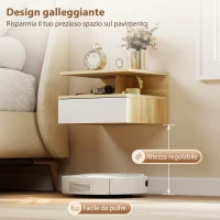HOMCOM Set da 2 Comodini Sospesi con Cassetto e Ripiano Superiore, in Legno, 35x32x22.5 cm, Bianco e Rovere(m-5)