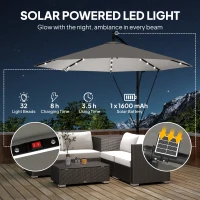 Outsunny 3 m Cantilever Parasol with Solar LED Lights Garden Umbrella with Cross Base, Light Grey(m-4)