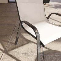 Outsunny Ensemble de 4 chaises d'extérieur empilables avec assise en maille, dossier haut et cadre en acier pour jardin, beige et noir(m-4)