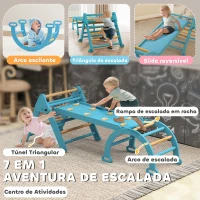 AIYAPLAY Triângulo de Escalada 7 em 1 com Arco e Rampa Escalada para Crianças de Madeira Dobrável para 18-48 Meses 188x70 cm Azul(m-4)