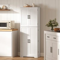 HOMCOM Credenza alta da cucina con 4 ante, 10 scomparti e portaspezie, 60x35x162 cm, Bianco(m-5)