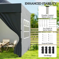 Outsunny 3 x 3 m Pop Up Gazebo with Sidewalls, UPF50+ Heavy Duty Garden Party Tent Marquee with Wheeled Carry Bag, Dark Grey(m-7)