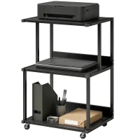HOMCOM support imprimante 3 niveaux avec roulettes, table industrielle métal bureau, noir.(m-1)