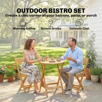 Outsunny Balkonmeubelset 3-delig FSC-hout inklapbaar Tuinmeubelset met ronde tafel 2 stoelen Zitkussens Ademend Lamellenzitting(m-4)