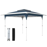 Outsunny 3.5 x 3.5 m Pop Up Gazebo with One-Push Setup, UPF50+ Double Tier Garden Party Tent Marquee with Carry Bag, Blue(m-11)