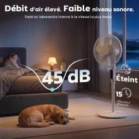 HOMCOM Ventilateur sur pied contrôlé par APP, ventilateur 45 cm avec télécommande, 3 vitesses, 3 modes, hauteur réglable, blanc(m-7)