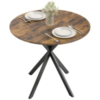 HOMCOM Table de cuisine ronde, 80 cm, plateau compact, panneau de particules, métal, Brun rustique(m-6)
