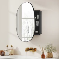 HOMCOM Armoire de Salle de Bain avec Miroir et Rangements, Forme Irrégulière, Montage Mural, pour Salle de Bain, Noir(m-2)