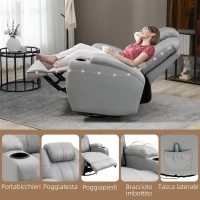 HOMCOM Sillón de masaje reclinable con reposapiés y control remoto, en piel PU, 89x99x106 cm, Gris(m-4)