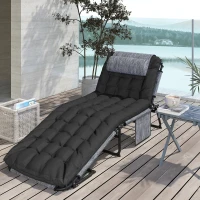Outsunny Chaise longue pliable avec coussin, transat avec dossier réglable 4 positions poche latérale Noir(m-5)
