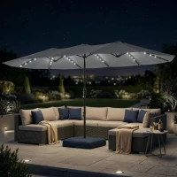 Outsunny Patio Umbrella Double-Sided Outdoor Umbrella with Solar Lights Base, Grey(m-2)