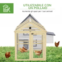PawHut Recinto per Galline all'Aperto in Legno con Porte Multiple e Rete in Metallo, 140x88.5x106 cm, color Legno(m-6)