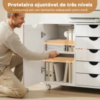 HOMCOM Móvel para Impressora com Estação de Carga e Rodas 5 Gavetas Portas USB Prateleira Ajustável Branco(m-7)