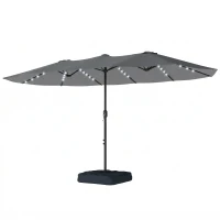 Outsunny Patio Umbrella Double-Sided Outdoor Umbrella with Solar Lights Base, Grey(m-11)