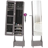 HOMCOM Miroir à bijoux avec LED Armoire à bijoux avec miroir pleine longueur angle réglable tiroir extinction automatique Gris(m-1)