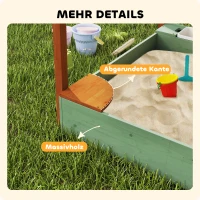 AIYAPLAY Wood Sandpit with Canopy, Storage Bins, Funnel, Liner, Chutes, Bucket with Tap, 116 x 112.5 x 128 cm, Green(m-8)