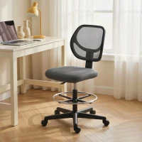 Vinsetto Scaun de birou ergonomic, fotoliu de birou cu suport pentru picioare, scaun pentru desen din plasă, înălțime reglabilă, gri închis(m-6)
