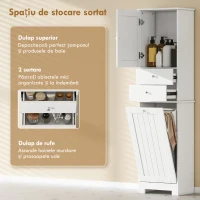 HOMCOM Dulap Baie cu Coș pentru Rufe Pliabil, Dulap și 2 Sertare, din Lemn, 45x30x171 cm, Alb(m-4)