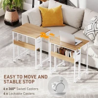 HOMCOM 63 cm Folding Desk with Storage Shelf and Drop Leaf on Wheels - Natural Wood Finish(m-6)