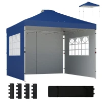 Outsunny Pop Up Gazebo Waterproof Height Adjustable Canopy with 3 Sidewalls Wheeled Bag for Parties 3 x 3 m Dark Blue(m-10)