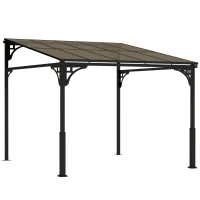 Outsunny 3 x 2.87 m Metal Lean-to Pergola, Wall-Mounted Hardtop Garden Pergola with Polycarbonate Roof and Metal-Aluminium Frame(m-1)