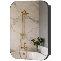 HOMCOM Armoire de Salle de Bain avec Miroir Design aux Bords Arrondis Étagères Réglables 40,2x10,2x50,9 cm Noir