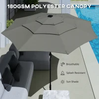 Outsunny Garden Parasol, Parasol Umbrella with 3-tier Roof, Crank Handle, Tilt Function, Polyester Canopy, Grey(m-5)