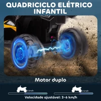 HOMCOM Quadriciclo Elétrico para Crianças de 3-5 Anos Veículo Eléctrico a Bateria 12V com 2 Motores 83x53x55,5 cm Amarelo(m-4)