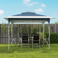 Outsunny 3.5 x 3.5 m Pop Up Gazebo with One-Push Setup, UPF50+ Double Tier Garden Party Tent Marquee with Carry Bag, Blue(m-9)