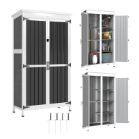 Outsunny Armadio da Giardino con Ripiani Rimovibili e Porta Bloccabile, in Legno e Acciaio, 94x43x166 cm, Bianco e Nero(m-11)