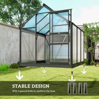Outsunny 6 x 6ft Polycarbonate Greenhouse, Large Walk in Green House with Slide Door and Window, Garden Plants Grow House with Aluminium Frame and Foundation, Grey(m-6)