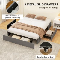 HOMCOM Cadru Pat Dublu cu Șipci și 3 Sertare, din Lemn, Poliester și Metal, 165x193x30 cm, Gri(m-6)