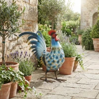 Outsunny Statue de coq de jardin, Figurine de jardin en métal, sculpture de coq debout de 41 cm avec piquets de sol, Multicolore(m-4)