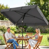 Outsunny Umbrelă de soare dreptunghiulară umbrelă pentru balcon cu înclinare în 3 trepte, mecanism cu manivelă, umbrelă de plajă cu 8 spițe 183x122x222 cm Gri închis(m-2)