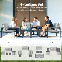 Outsunny Tuinmeubelset 4 personen weerbestendig balkonset met 2-persoonsbank, fauteuils, zitkussens, bijzettafel Lichtgrijs(m-4)