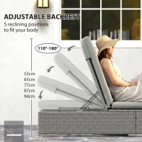 Outsunny Rattan Sun Lounger, Five-Position Reclining Garden Lounger Bed with Cushion, Light Grey(m-6)